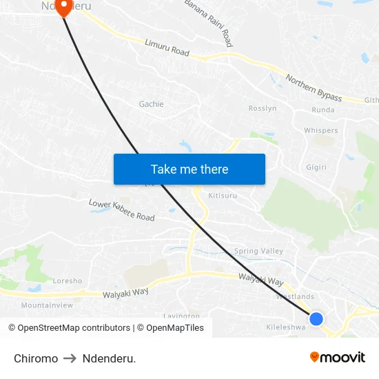 Chiromo to Ndenderu. map