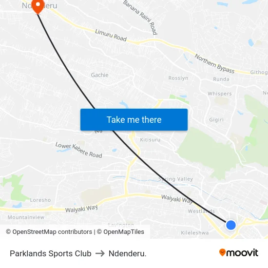 Parklands Sports Club to Ndenderu. map