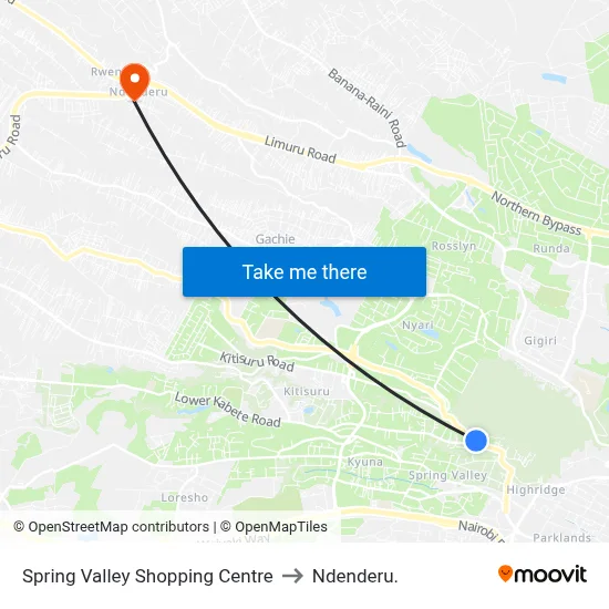 Spring Valley Shopping Centre to Ndenderu. map