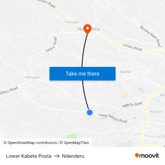 Lower Kabete Posta to Ndenderu. map
