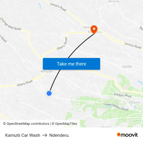 Kamutii Car Wash to Ndenderu. map