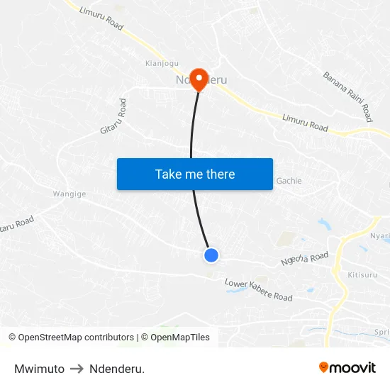 Mwimuto to Ndenderu. map
