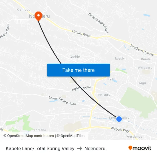 Kabete Lane/Total Spring Valley to Ndenderu. map