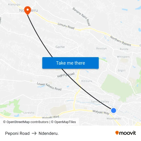 Peponi Road to Ndenderu. map
