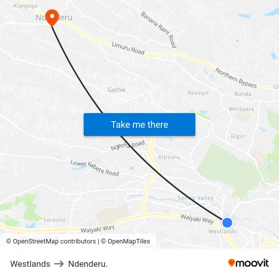 Westlands to Ndenderu. map