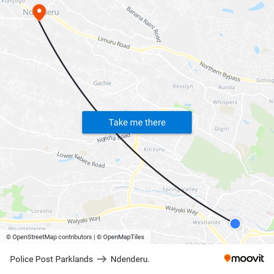 Police Post Parklands to Ndenderu. map