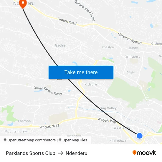 Parklands Sports Club to Ndenderu. map