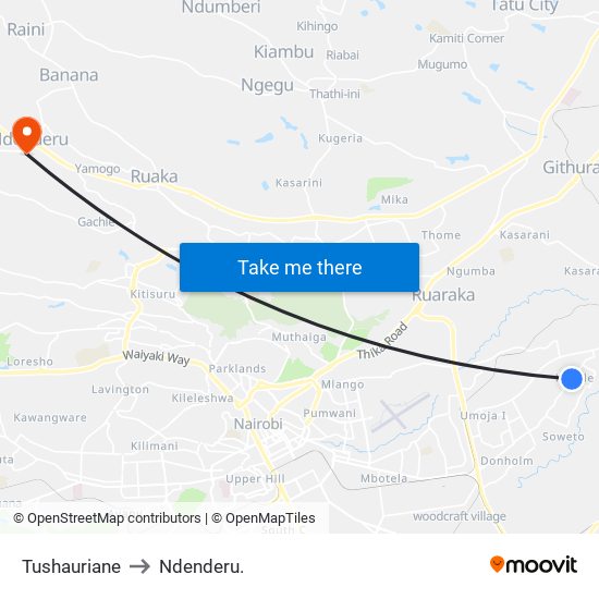 Tushauriane to Ndenderu. map