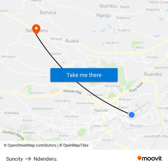 Suncity to Ndenderu. map