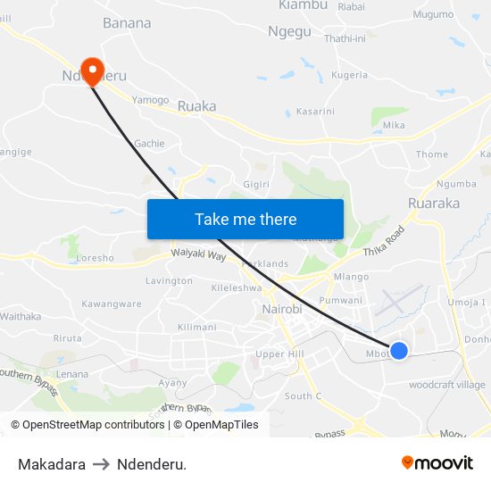 Makadara to Ndenderu. map