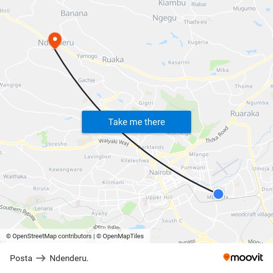 Posta to Ndenderu. map