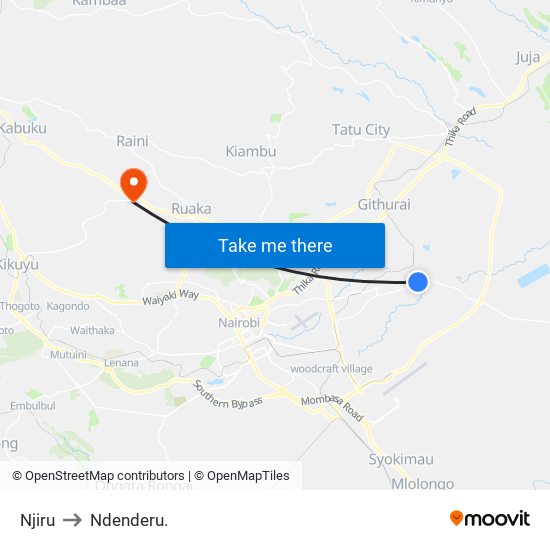 Njiru to Ndenderu. map
