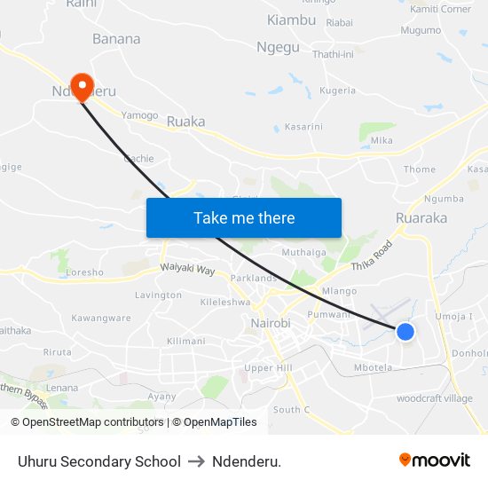Uhuru Secondary School to Ndenderu. map