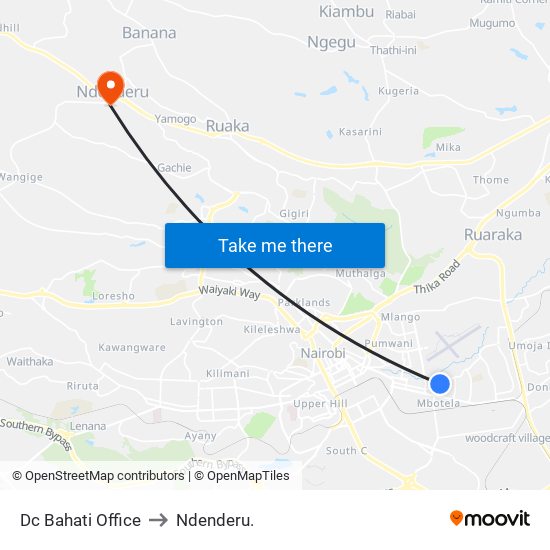 Dc Bahati Office to Ndenderu. map