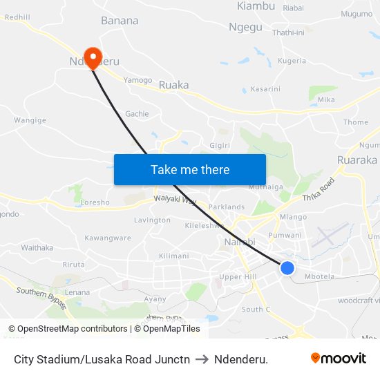 City Stadium/Lusaka Road Junctn to Ndenderu. map