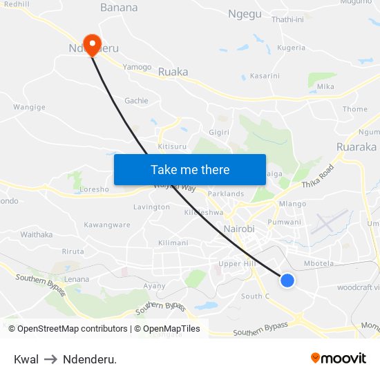 Kwal to Ndenderu. map
