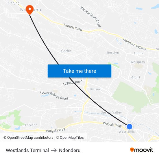 Westlands Terminal to Ndenderu. map