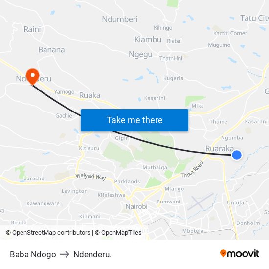 Baba Ndogo to Ndenderu. map