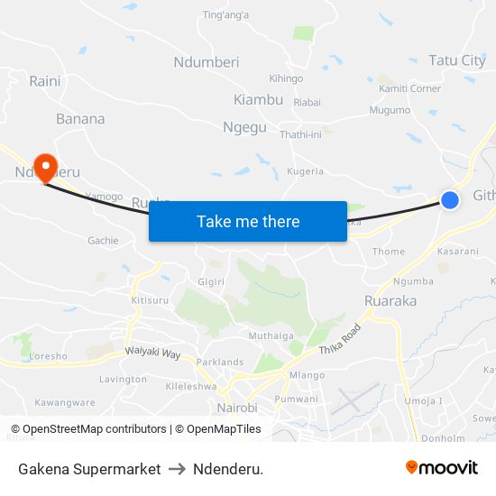 Gakena Supermarket to Ndenderu. map