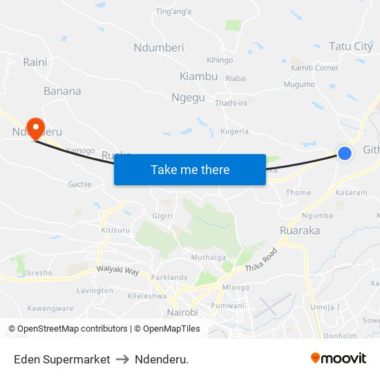 Eden Supermarket to Ndenderu. map