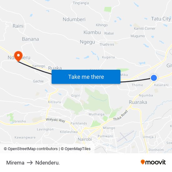 Mirema to Ndenderu. map