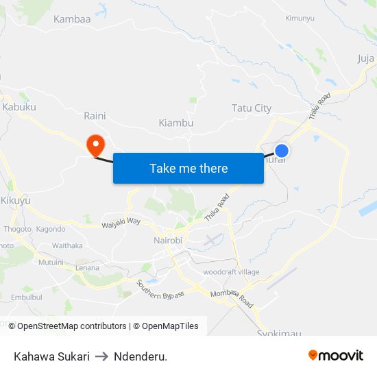 Kahawa Sukari to Ndenderu. map