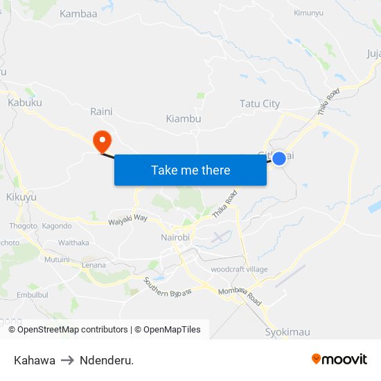 Kahawa to Ndenderu. map