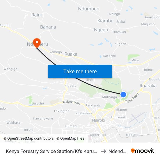 Kenya Forestry Service Station/Kfs Karura Gate to Ndenderu. map