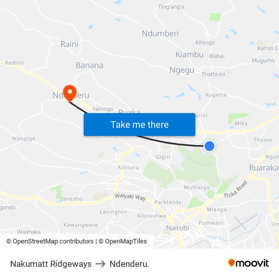 Nakumatt Ridgeways to Ndenderu. map