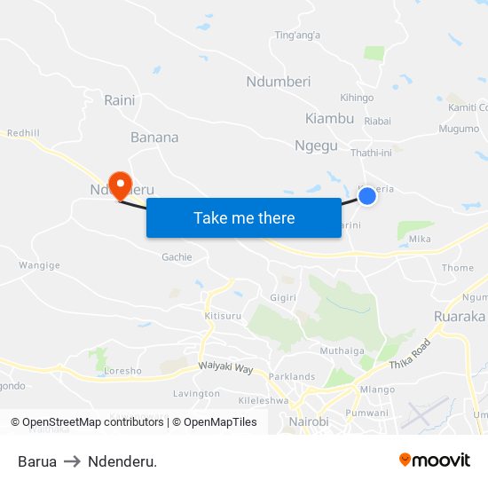 Barua to Ndenderu. map