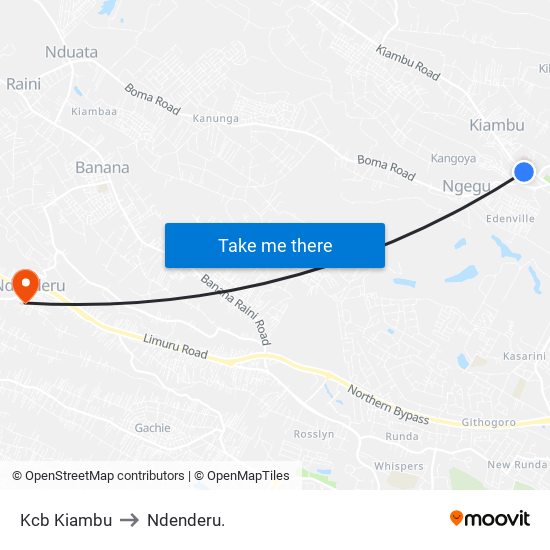 Kcb Kiambu to Ndenderu. map