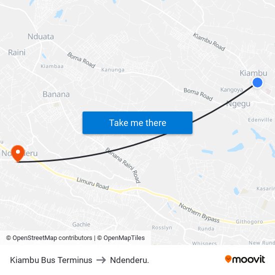 Kiambu Bus Terminus to Ndenderu. map