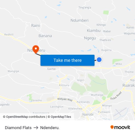 Diamond Flats to Ndenderu. map