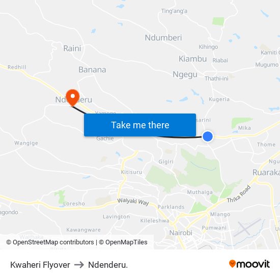 Kwaheri Flyover to Ndenderu. map