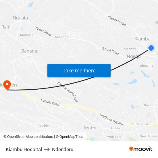 Kiambu Hospital to Ndenderu. map