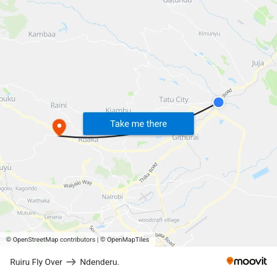 Ruiru Fly Over to Ndenderu. map