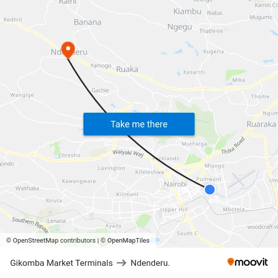 Gikomba Market Terminals to Ndenderu. map