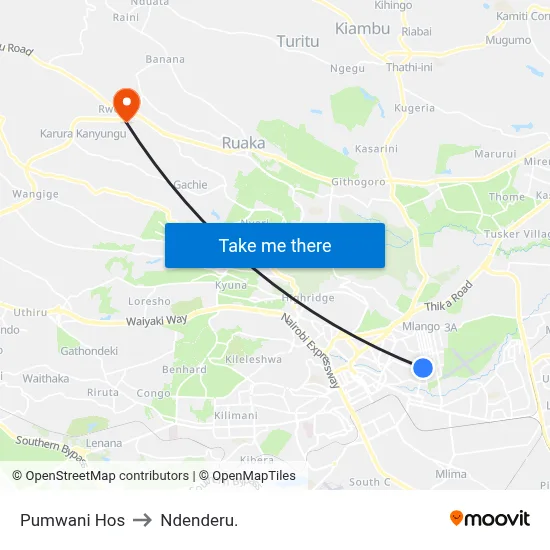 Pumwani Hos to Ndenderu. map