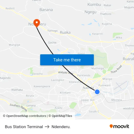 Bus Station Terminal to Ndenderu. map