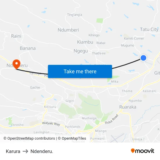 Karura to Ndenderu. map