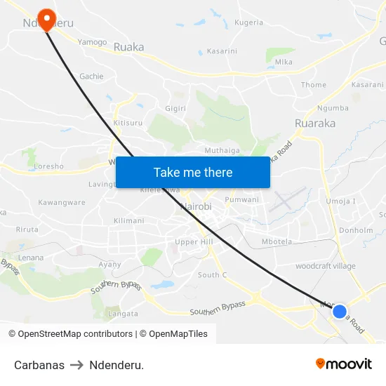 Carbanas to Ndenderu. map