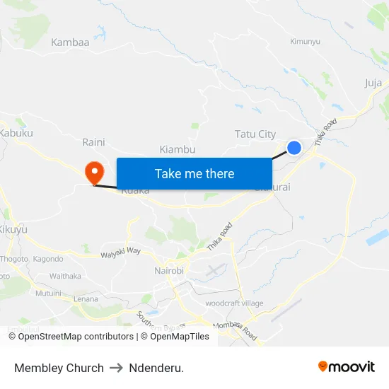 Membley Church to Ndenderu. map