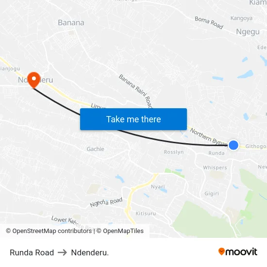 Runda Road to Ndenderu. map