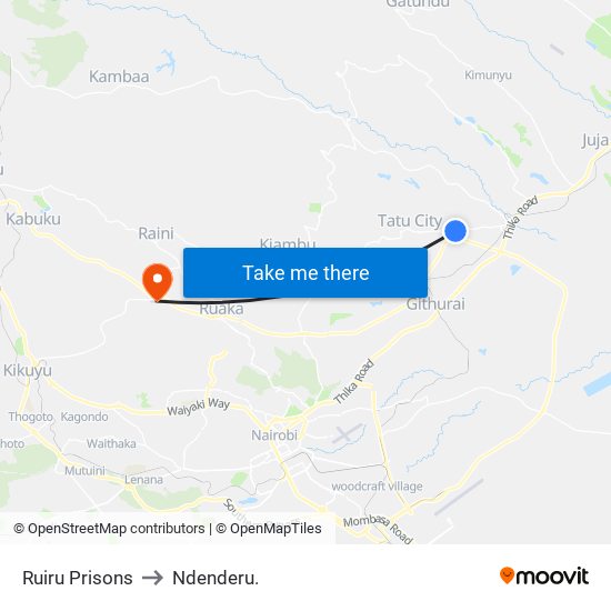 Ruiru Prisons to Ndenderu. map