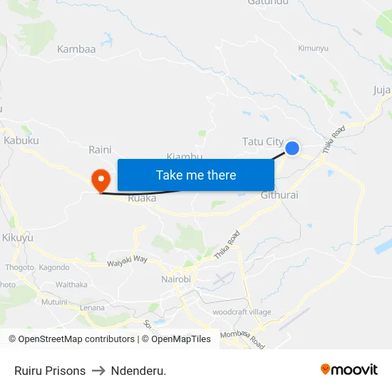 Ruiru Prisons to Ndenderu. map