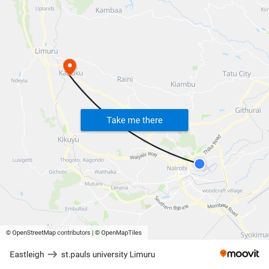 Eastleigh to st.pauls university Limuru map