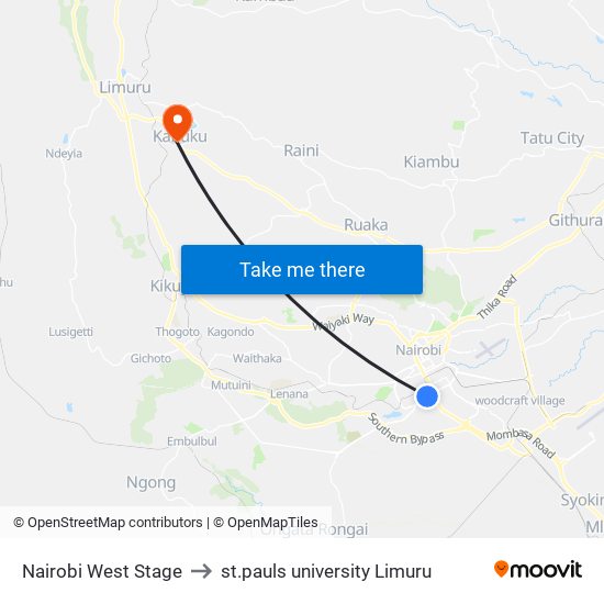 Nairobi West Stage to st.pauls university Limuru map