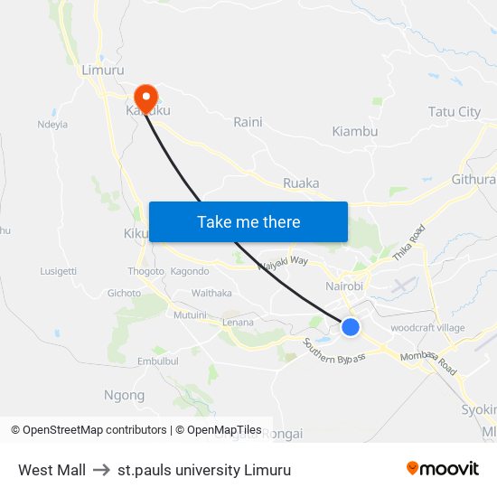 West Mall to st.pauls university Limuru map