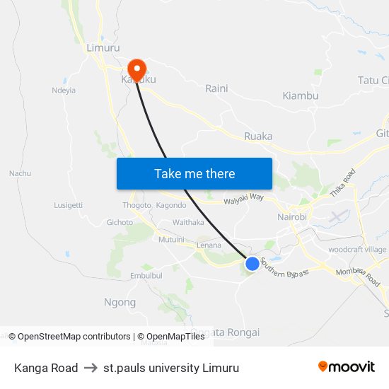 Kanga Road to st.pauls university Limuru map