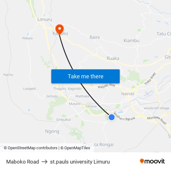 Maboko Road to st.pauls university Limuru map